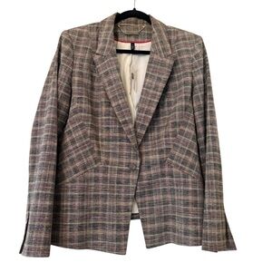 White House Black Market Plaid Blazer Size 14 Black Madder Red NWT
